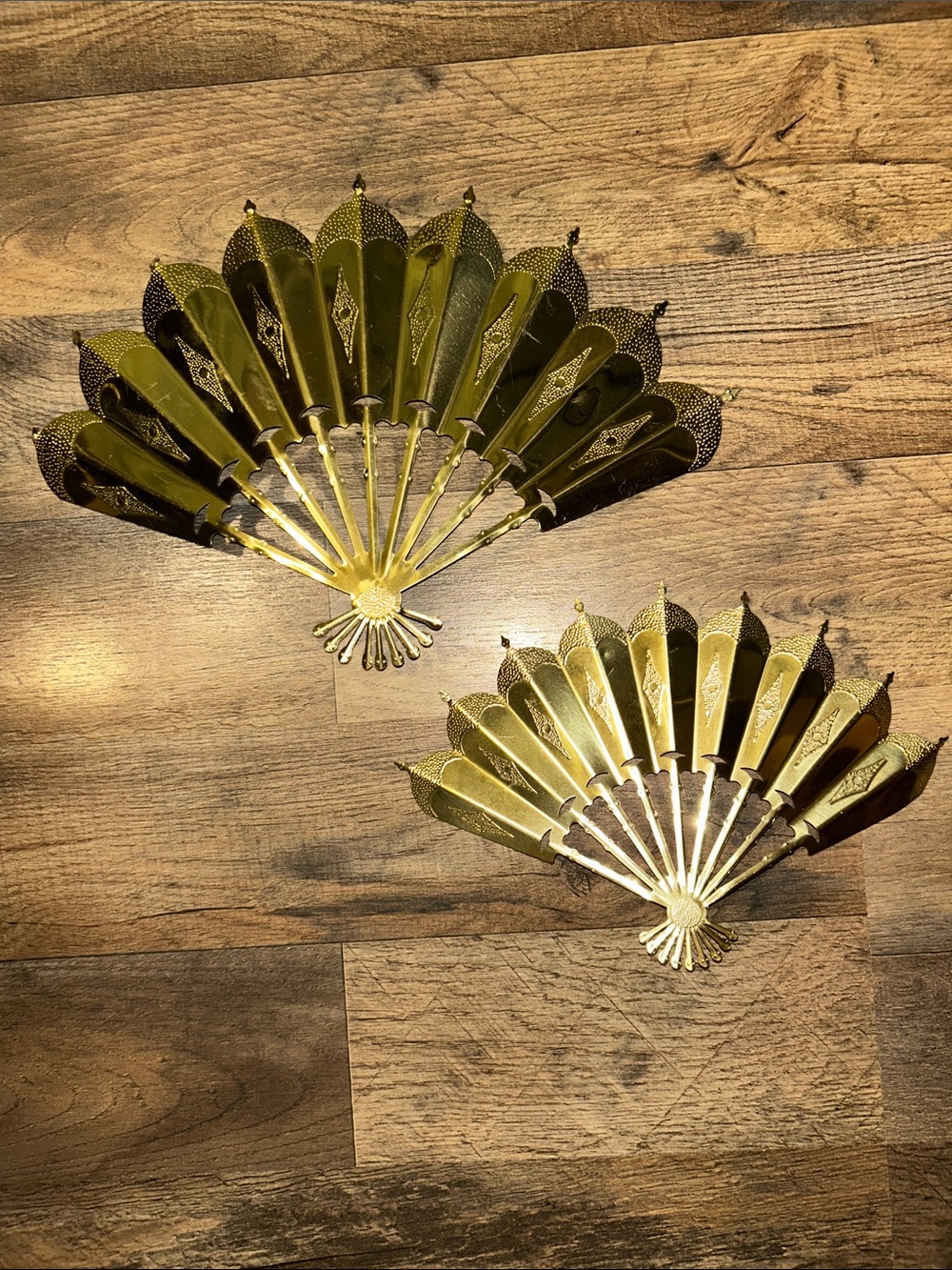Vintage Home Interiors Gold Metal Fan Wall  Decor  - Set of 2
